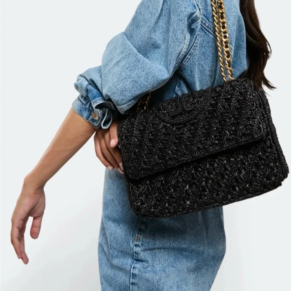 Tory Burch Fleming Raffia  Convertible Shoulder